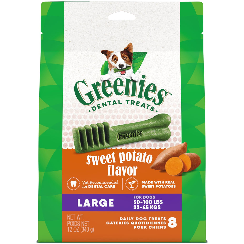 Greenies Large Natural Dog Dental Treats, Sweet Potato Flavor, 12 Oz Pack (8 Treats)