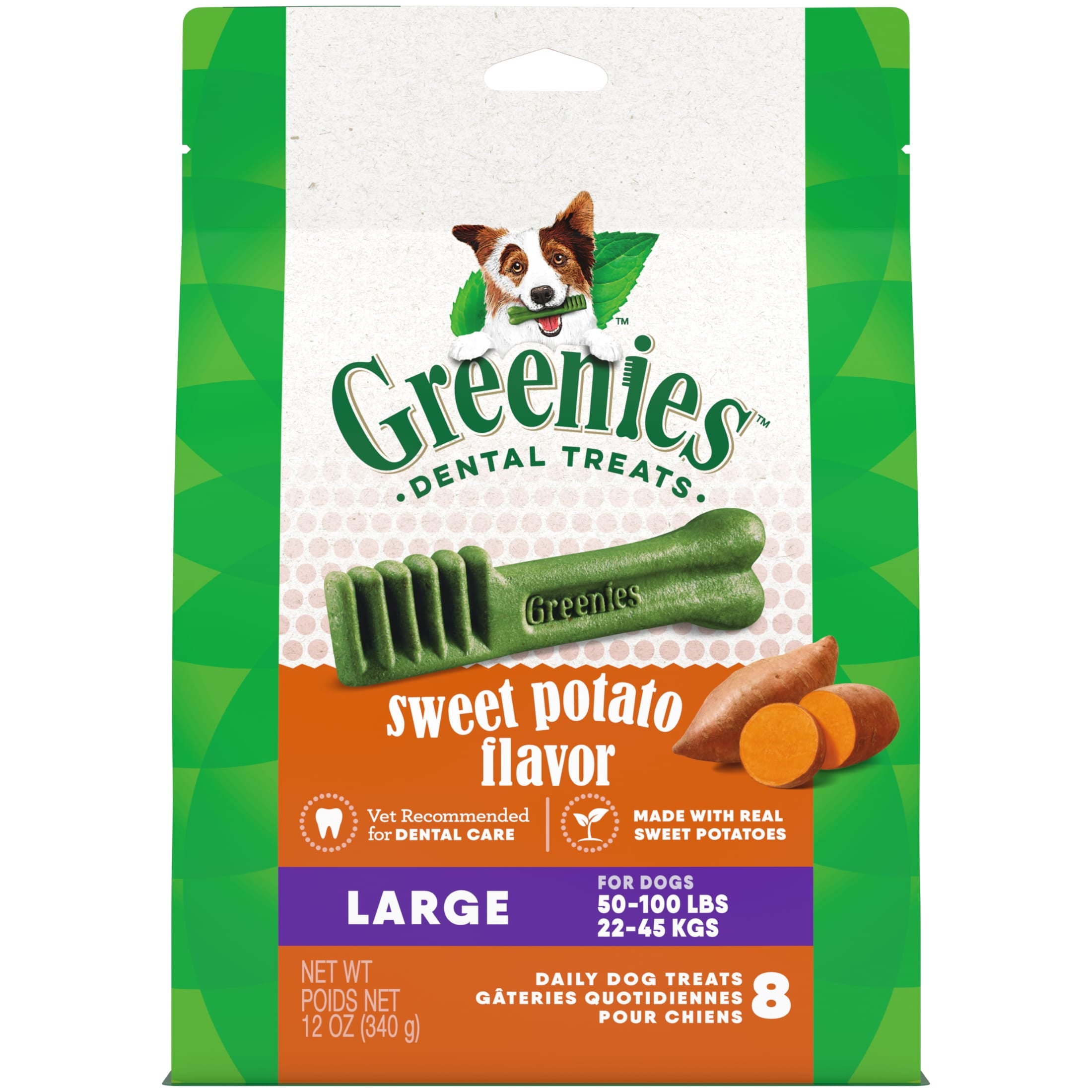 Greenies Large Natural Dog Dental Treats, Sweet Potato Flavor, 12 Oz Pack (8 Treats)