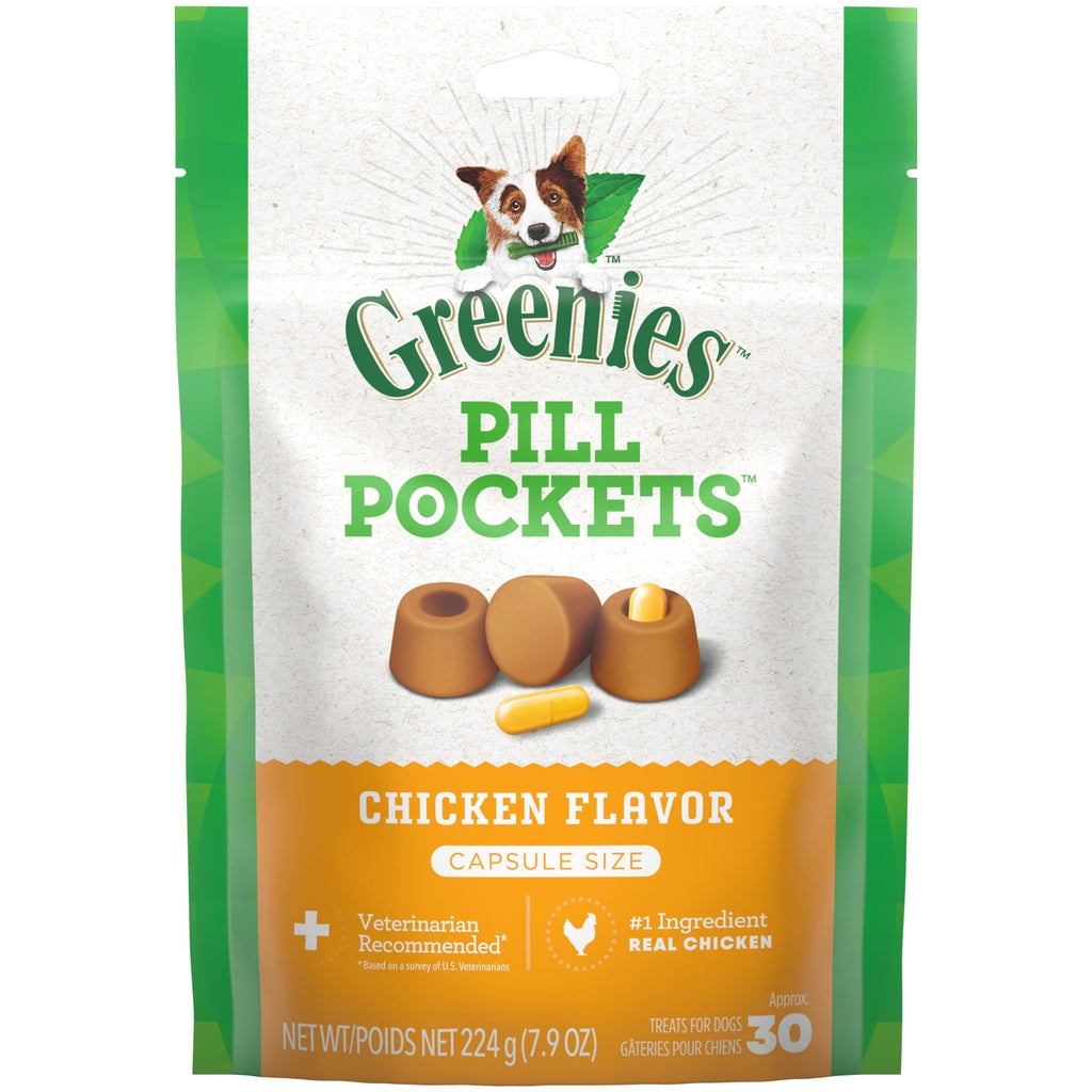 Greenies Pill Pockets For Dogs Chicken Flavor Large, Capsule Size Soft Dog Treats, 7.9 Oz, (30 Pk)