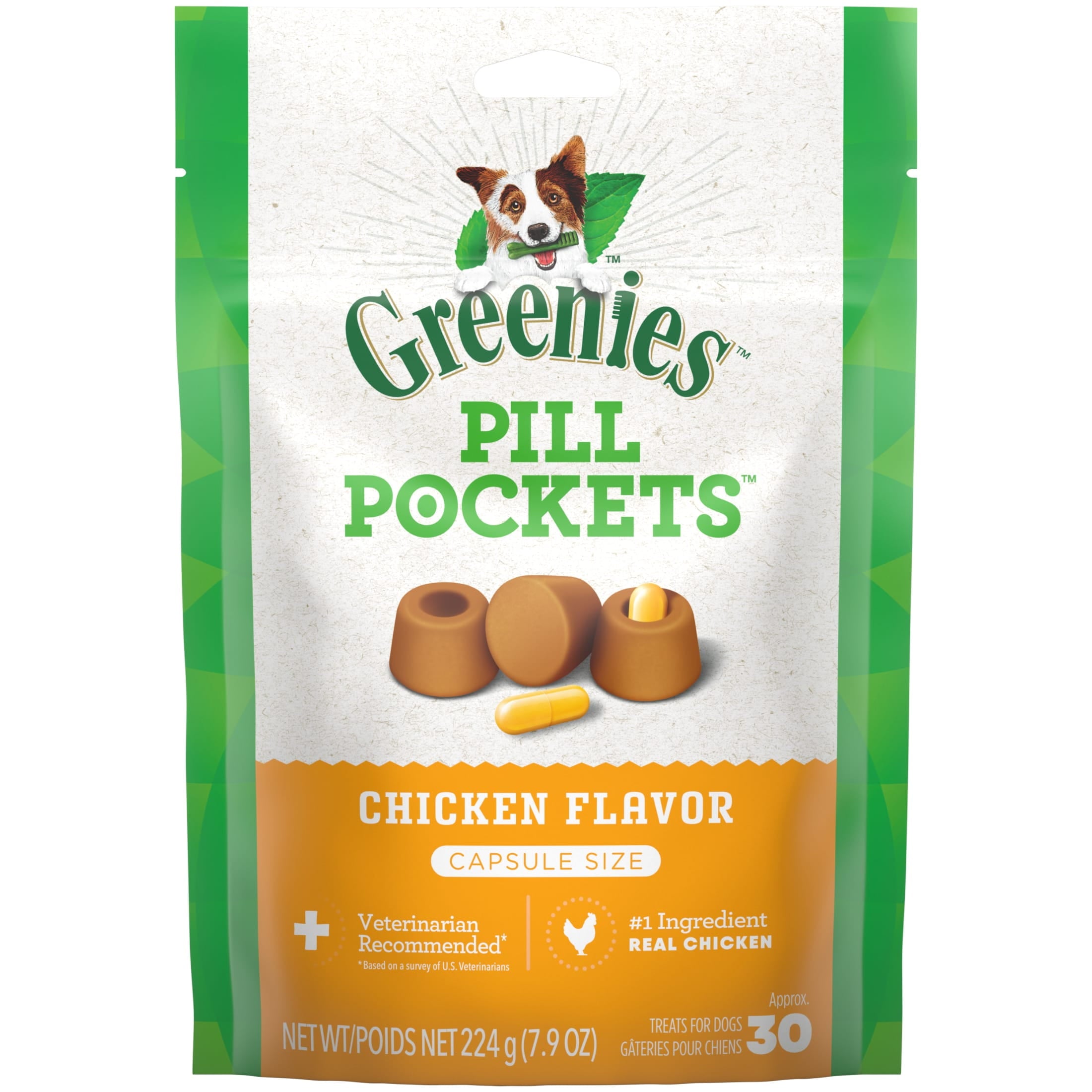 Greenies Pill Pockets For Dogs Chicken Flavor Large, Capsule Size Soft Dog Treats, 7.9 Oz, (30 Pk)