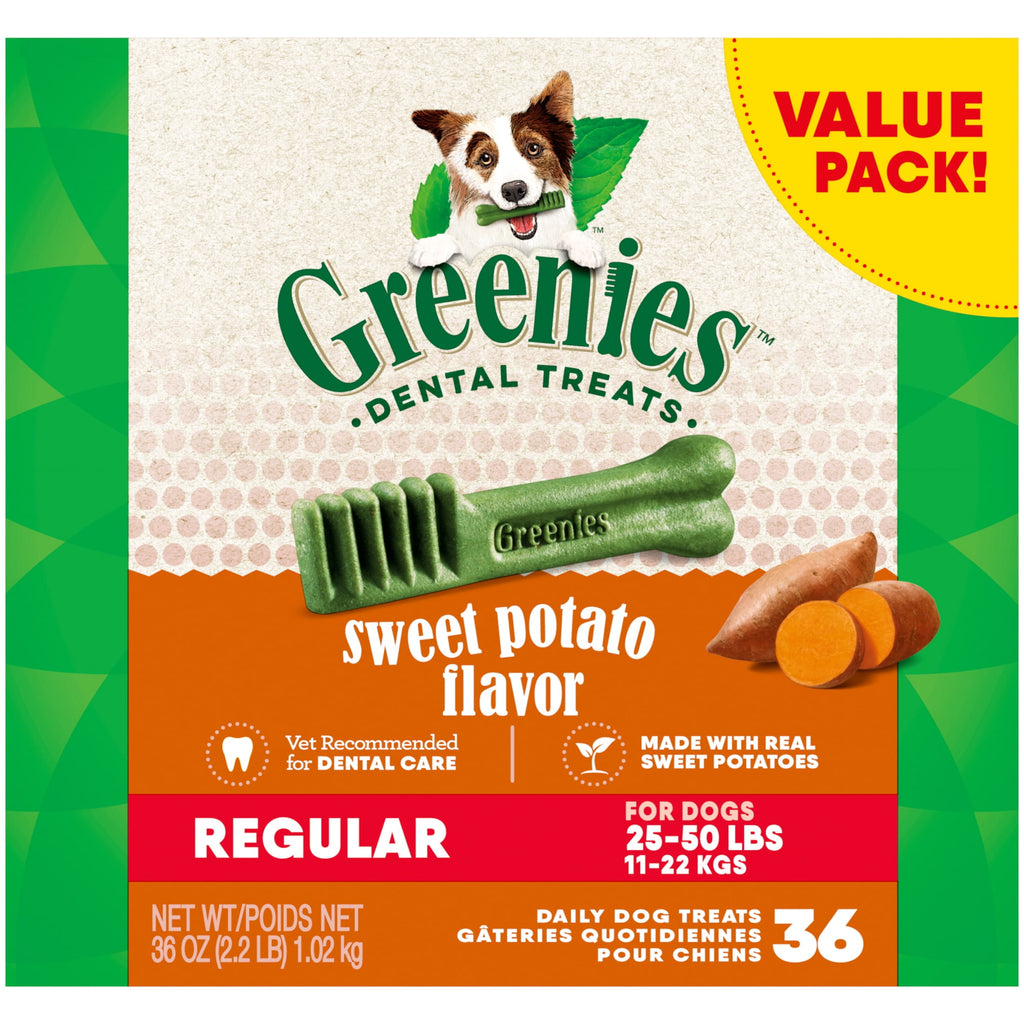 Greenies Regular Natural Dog Dental Treats, Sweet Potato Flavor, 36 Oz Pack (36 Treats)