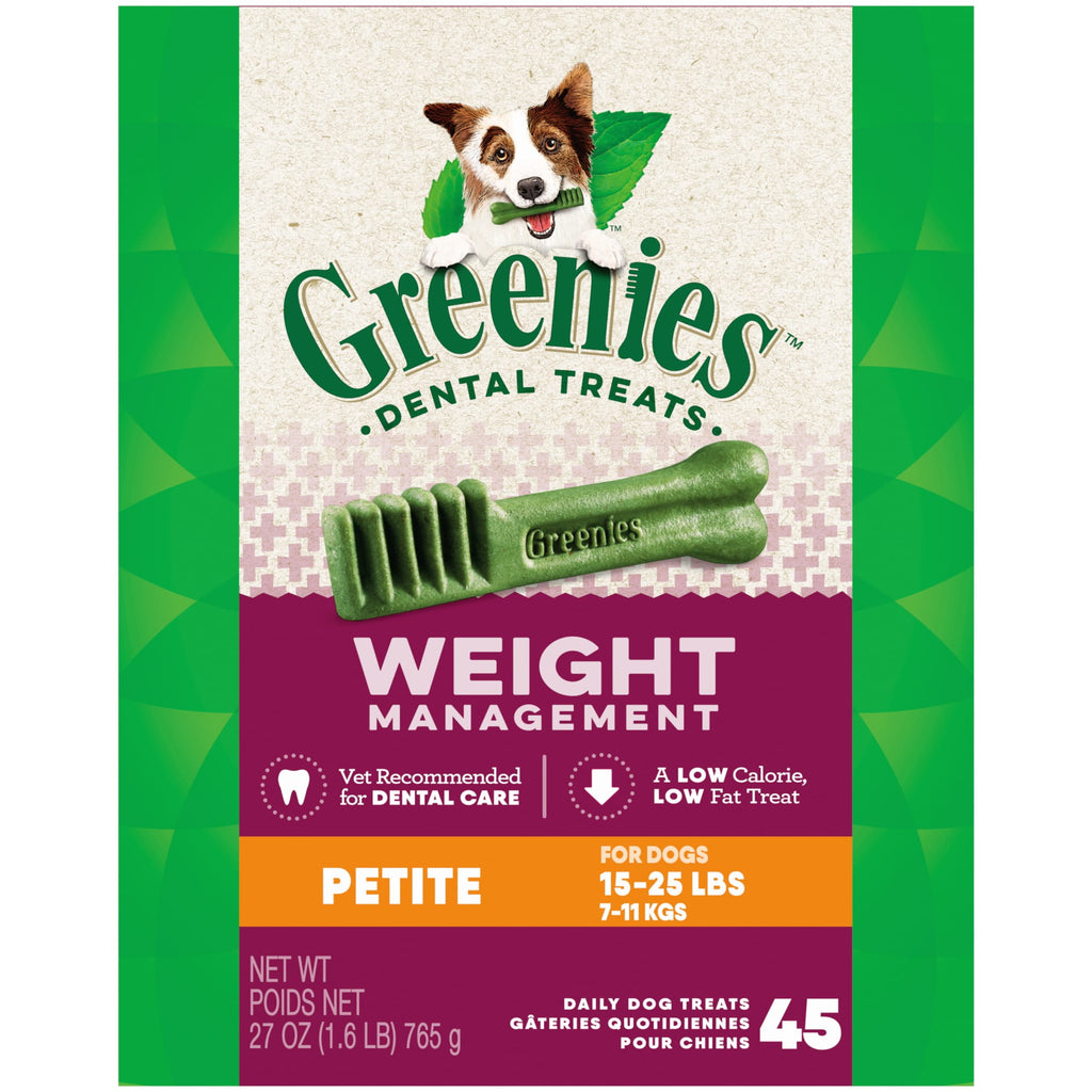 Greenies Weight Management Petite Natural Dog Dental Care Chews Weight Control Dog Treats, 27 Oz Pack (45 Treats)