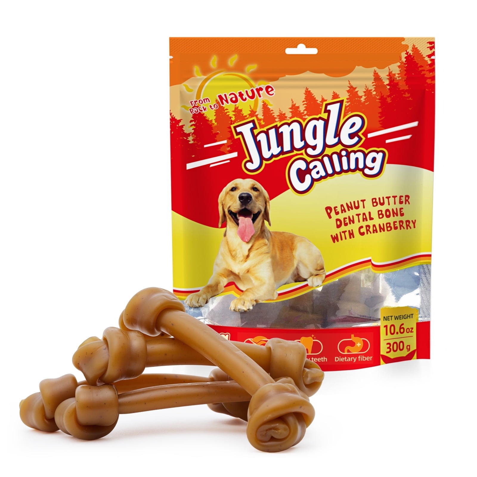 Jungle Calling Rawhide Free 6.5'' Peanut Butter Bones Dog Treats,Dog Chews for Dogs,4 Count