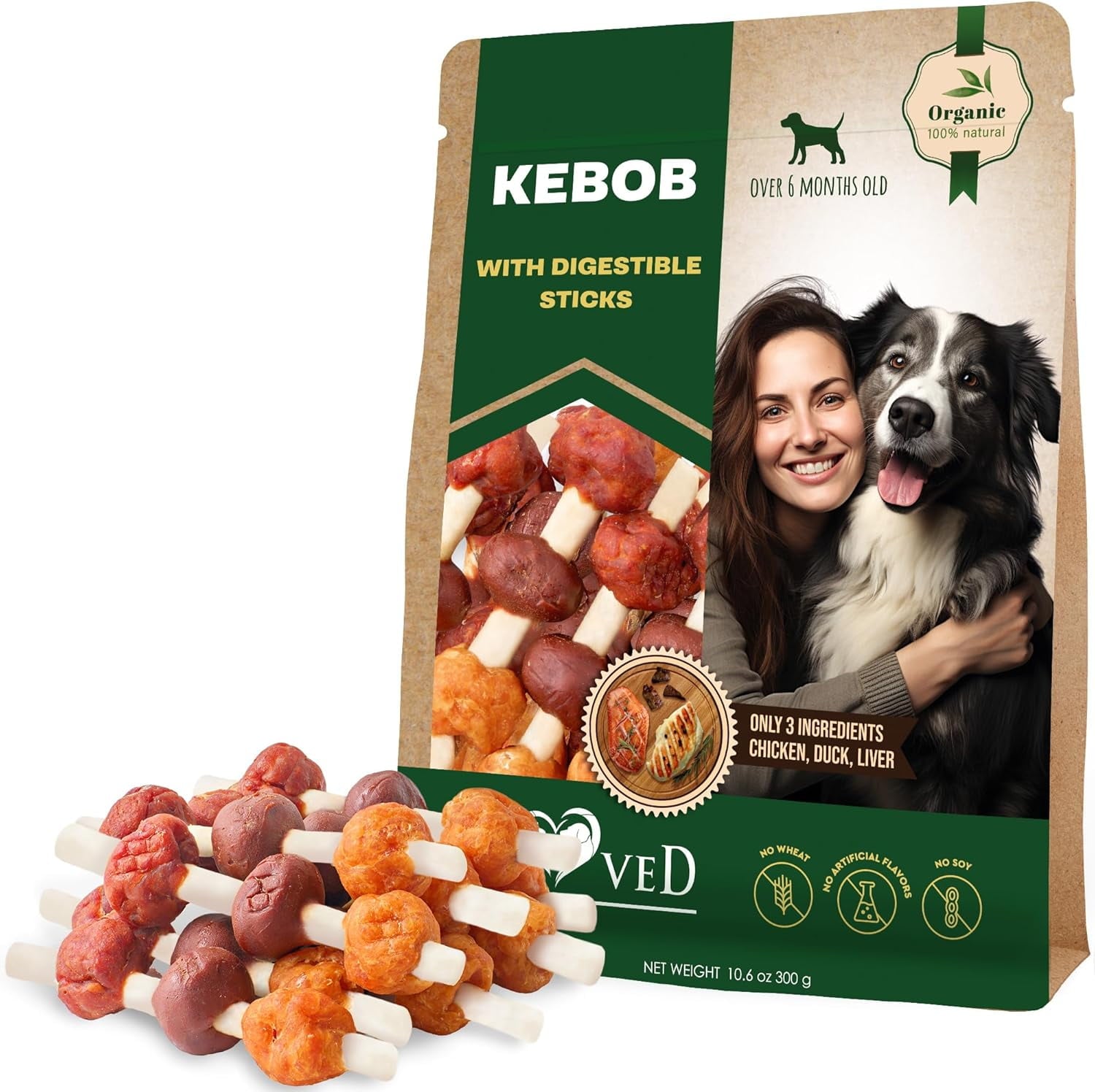 Beloved Pets Dog Treats Rawhide-Free Kabobs with Duck & Chicken Human Grade Meat 11 oz - All Natural Pet Dried Snacks & Grain Free Long Lasting Chews for Large & Small Dogs - Supports Healthy Teeth