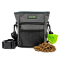 Mighty Paw Dog Treat Pouch 2.0, Hands-Free Snack Bag With strap, Holds 2 Cups Kibble, Magnetic Clasp and Waist Belt Clip, Includes 1 Roll of Poop Bags, Green/Grey, 7" x 2.5" x 5".
