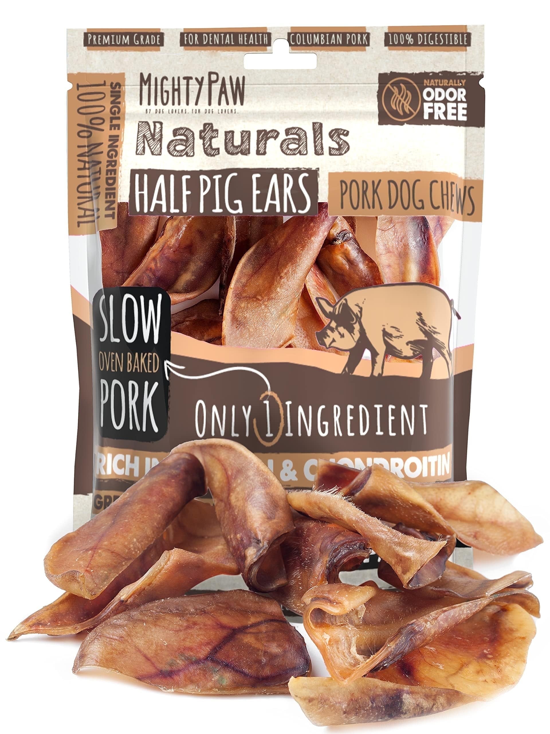 Mighty Paw Half Pig Ears for Dogs, All Natural Dried Single Ingredient Dog Treats (12 Pack)