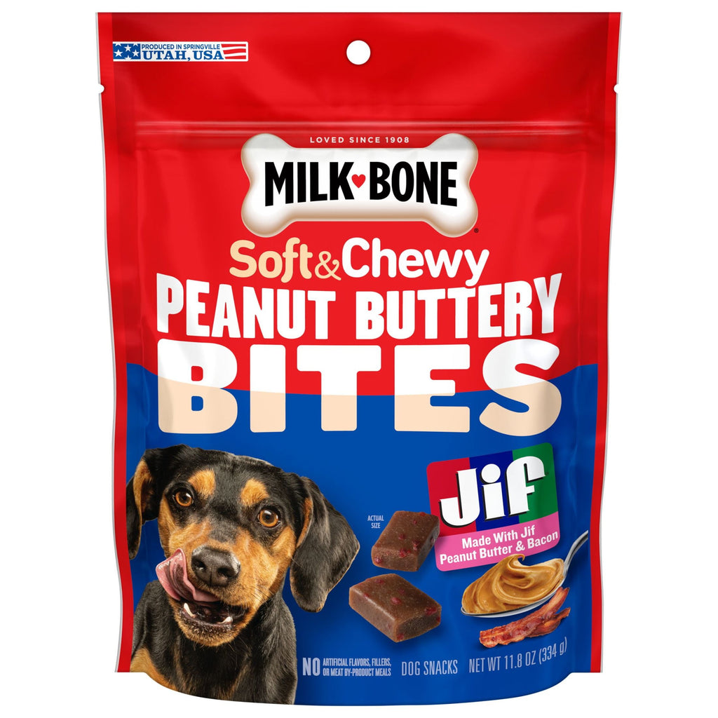 Milk Bone Peanut Buttery Bites Soft Dog Treats With Real Peanut Butter & Bacon, 11.8 oz Bag