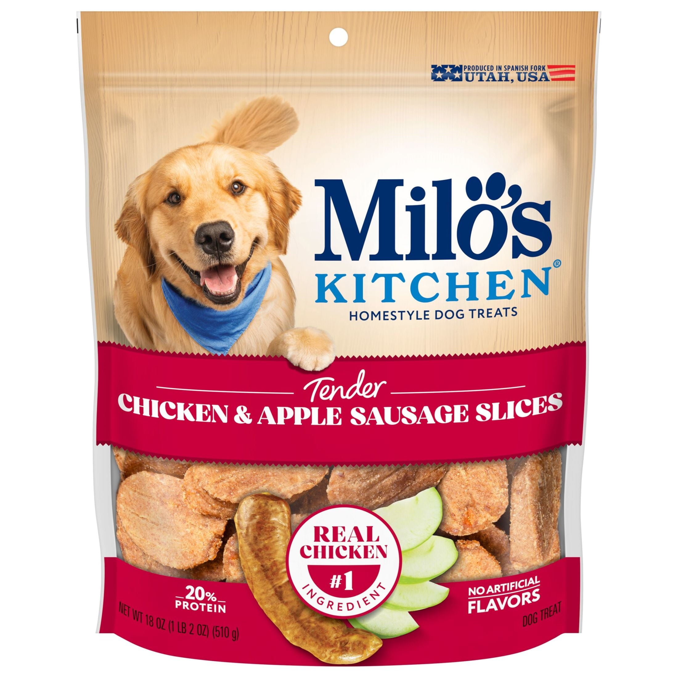 Milo’s Kitchen Chicken & Apple Sausage Slices Dog Treats, 18 oz Bag