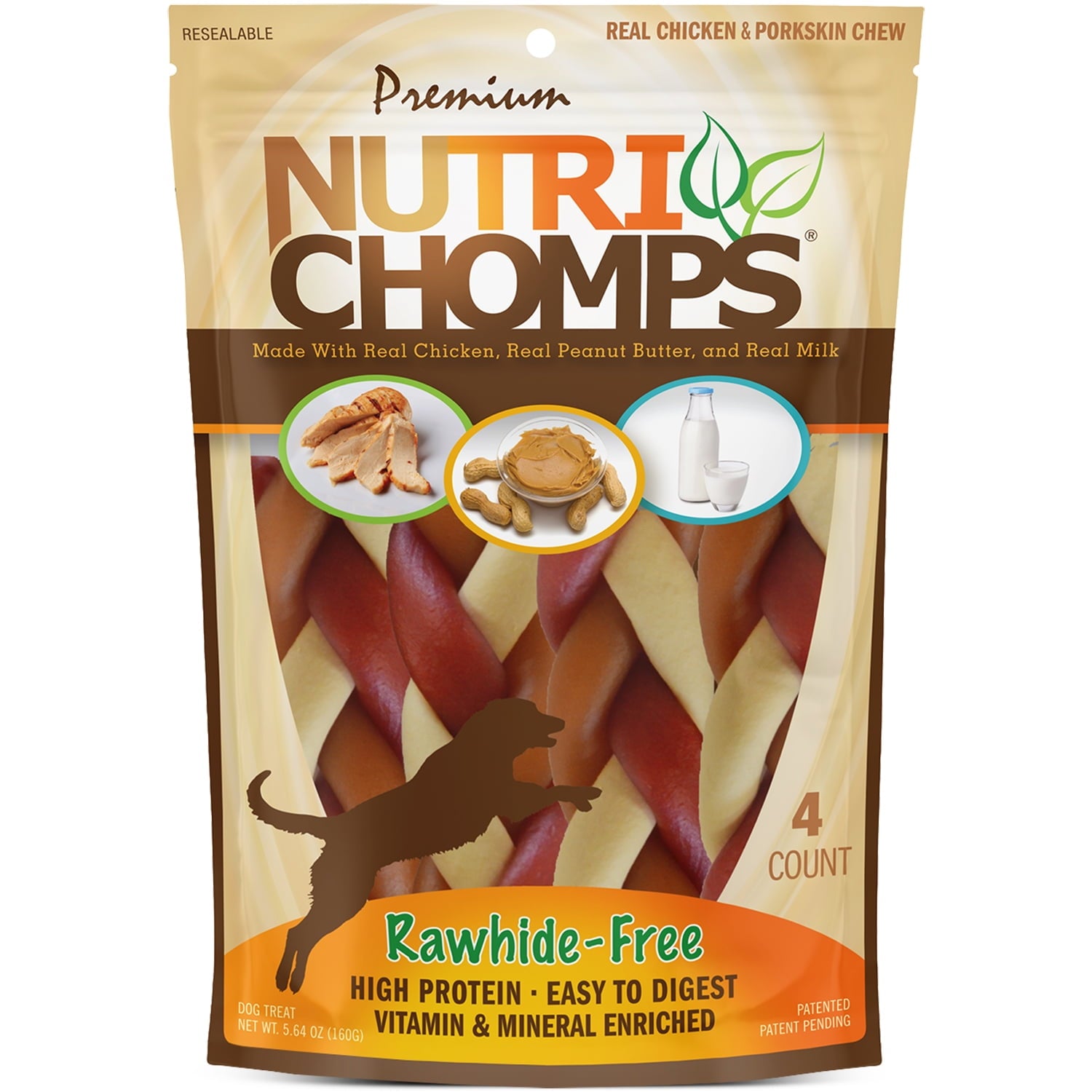 NutriChomps Rawhide-Free Braided Dog Treats, Mixed Flavor, 6", 4 Count