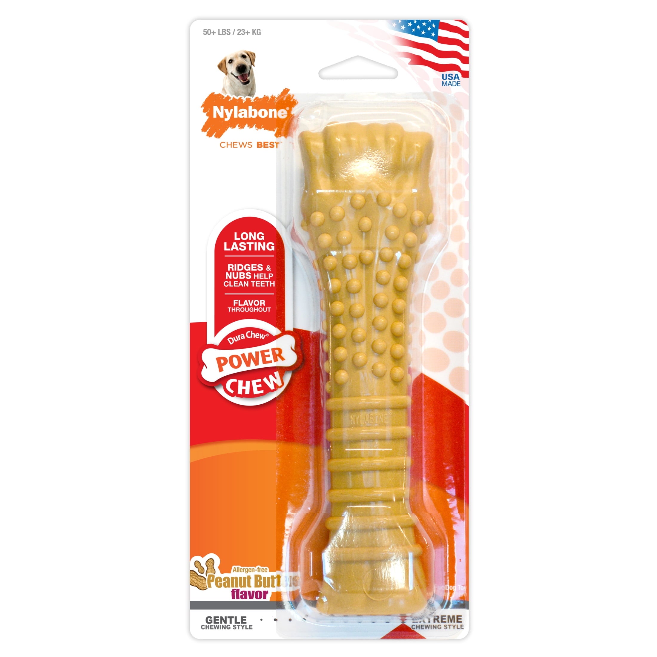 Nylabone Power Chew Textured Knuckle Bone Chew Toy Peanut Butter X-Large (1 Count)