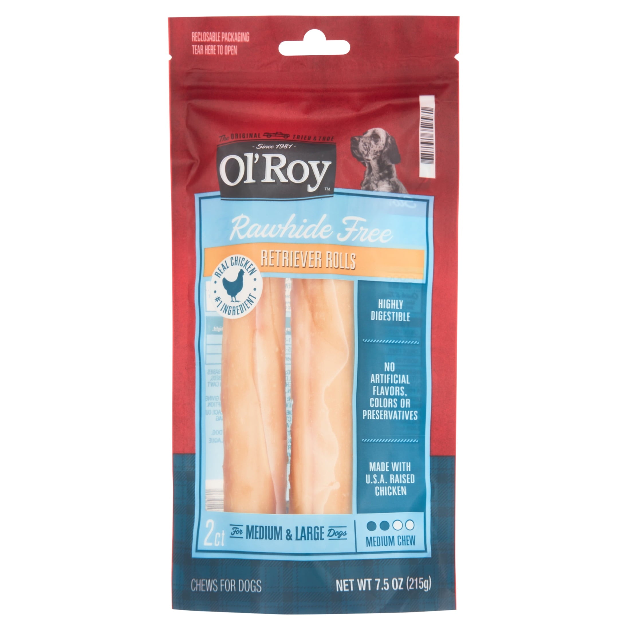 Ol' Roy Rawhide Free Large Retriever Rolls, 7.5 oz, 2 Count