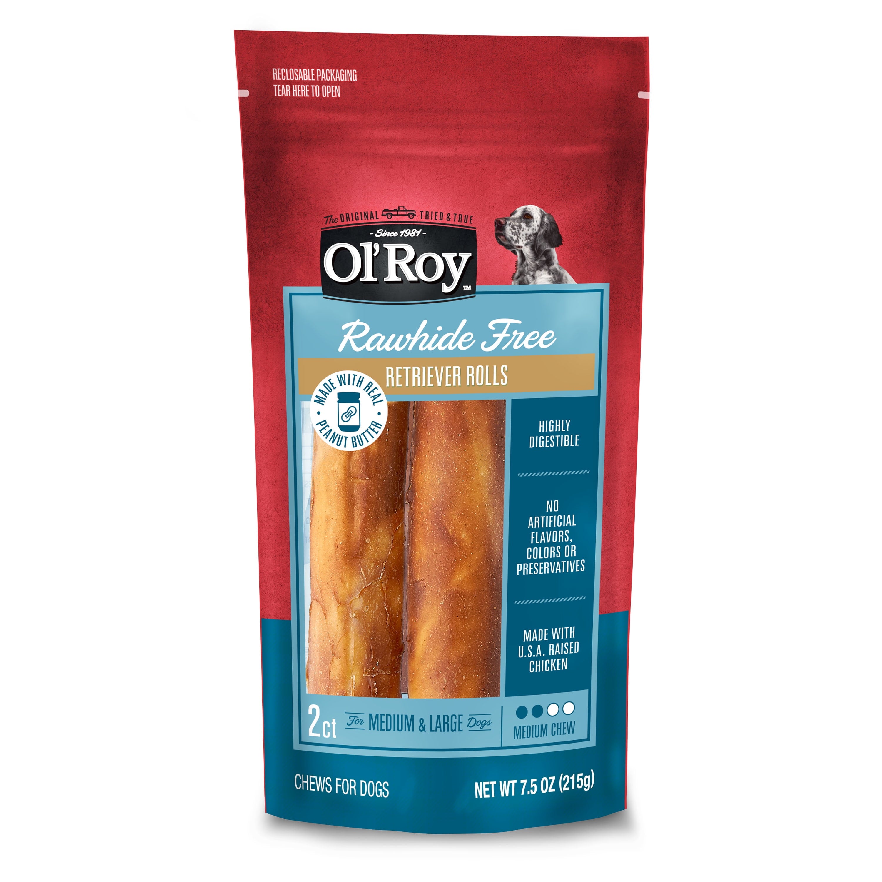 Ol' Roy Rawhide Free Peanut Butter Retriever Rolls, 7.5 oz, 2 Count