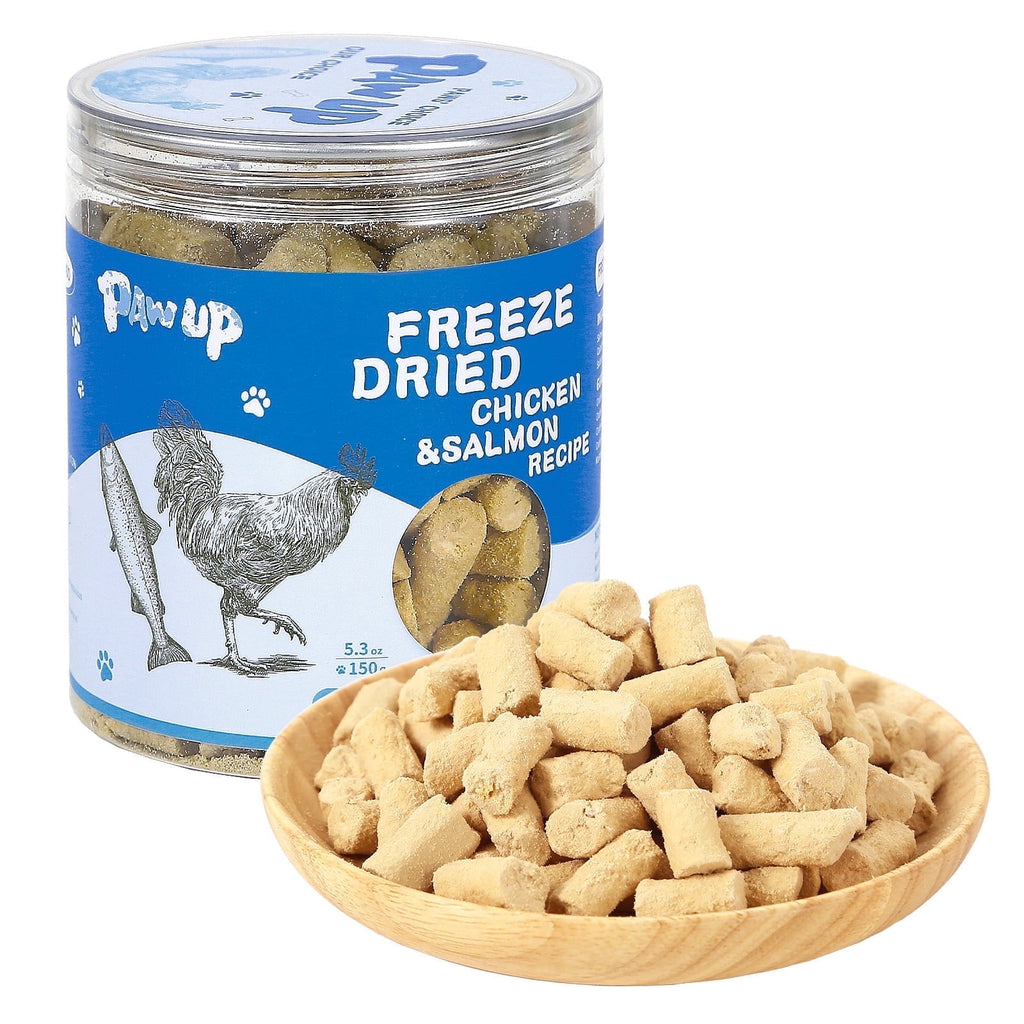PAWUP Freeze Dried Salmon Dog & Cat Treats, All Natural Raw Cat Food Topper, Hign Protein Chew Pet Training Treats, Chicken & Salmon Recipe, 5.3oz
