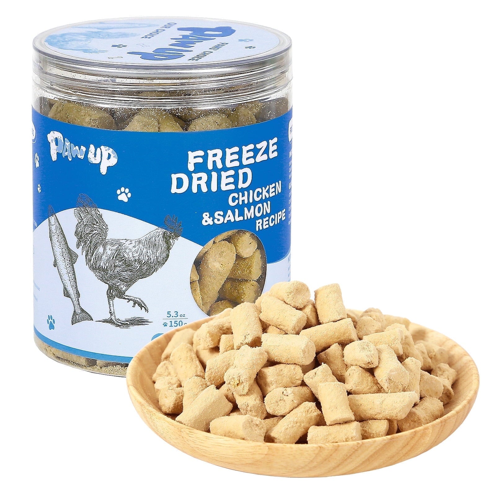 PAWUP Freeze Dried Salmon Dog & Cat Treats, All Natural Raw Cat Food Topper, Hign Protein Chew Pet Training Treats, Chicken & Salmon Recipe, 5.3oz