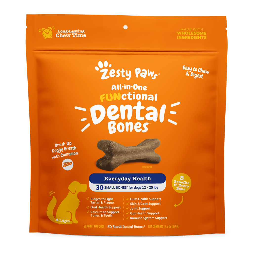 Zesty Paws Multifunctional Dental Bones for Dogs, 30 Small Dry Bones for Dogs 12-25 lbs