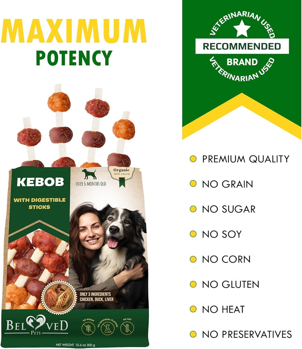 Beloved Pets Dog Treats Rawhide-Free Kabobs with Duck & Chicken Human Grade Meat 11 oz - All Natural Pet Dried Snacks & Grain Free Long Lasting Chews for Large & Small Dogs - Supports Healthy Teeth
