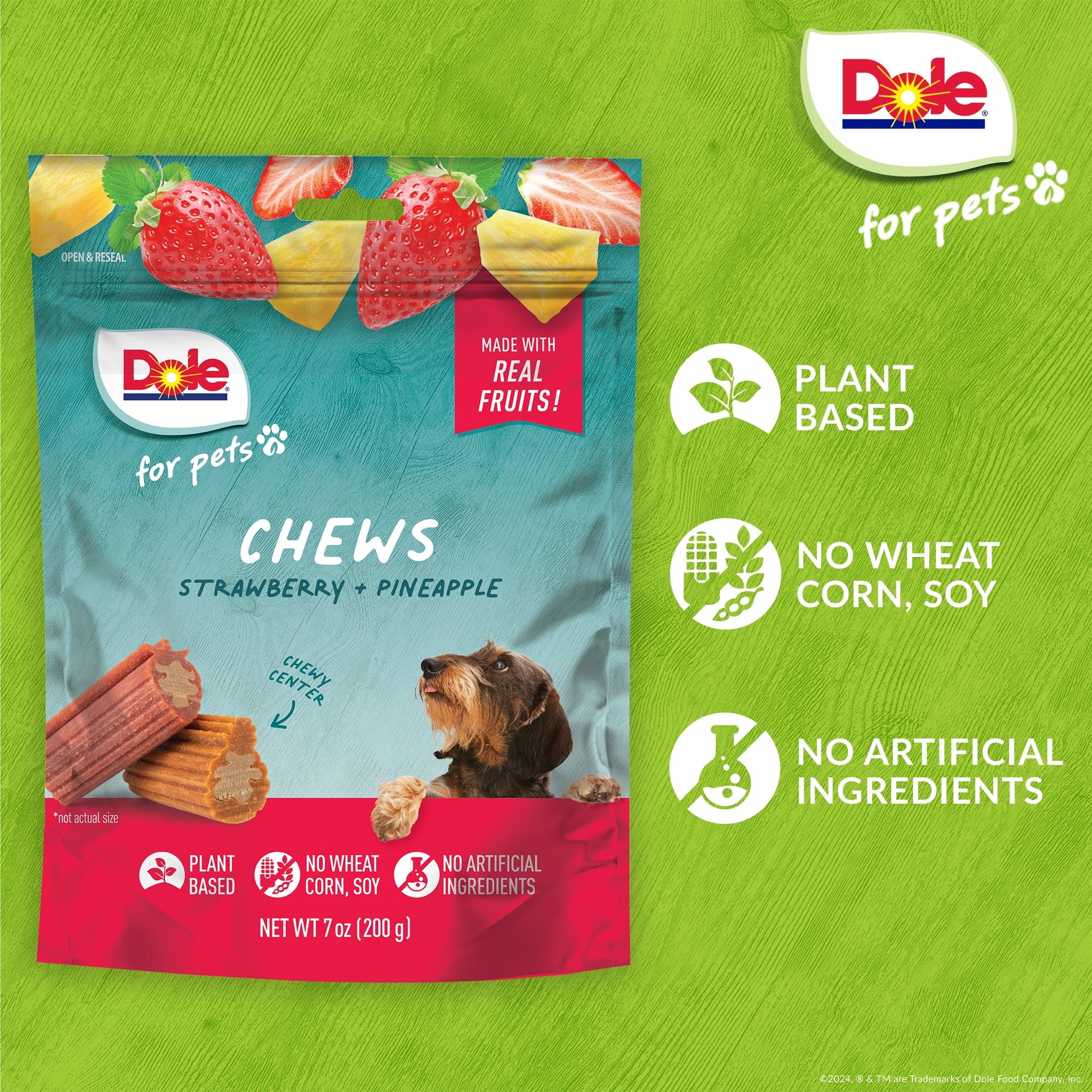 Dole Dog Chew Treats, Strawberry & Pineapple Flavors, No Wheat, Corn or Soy, 7oz