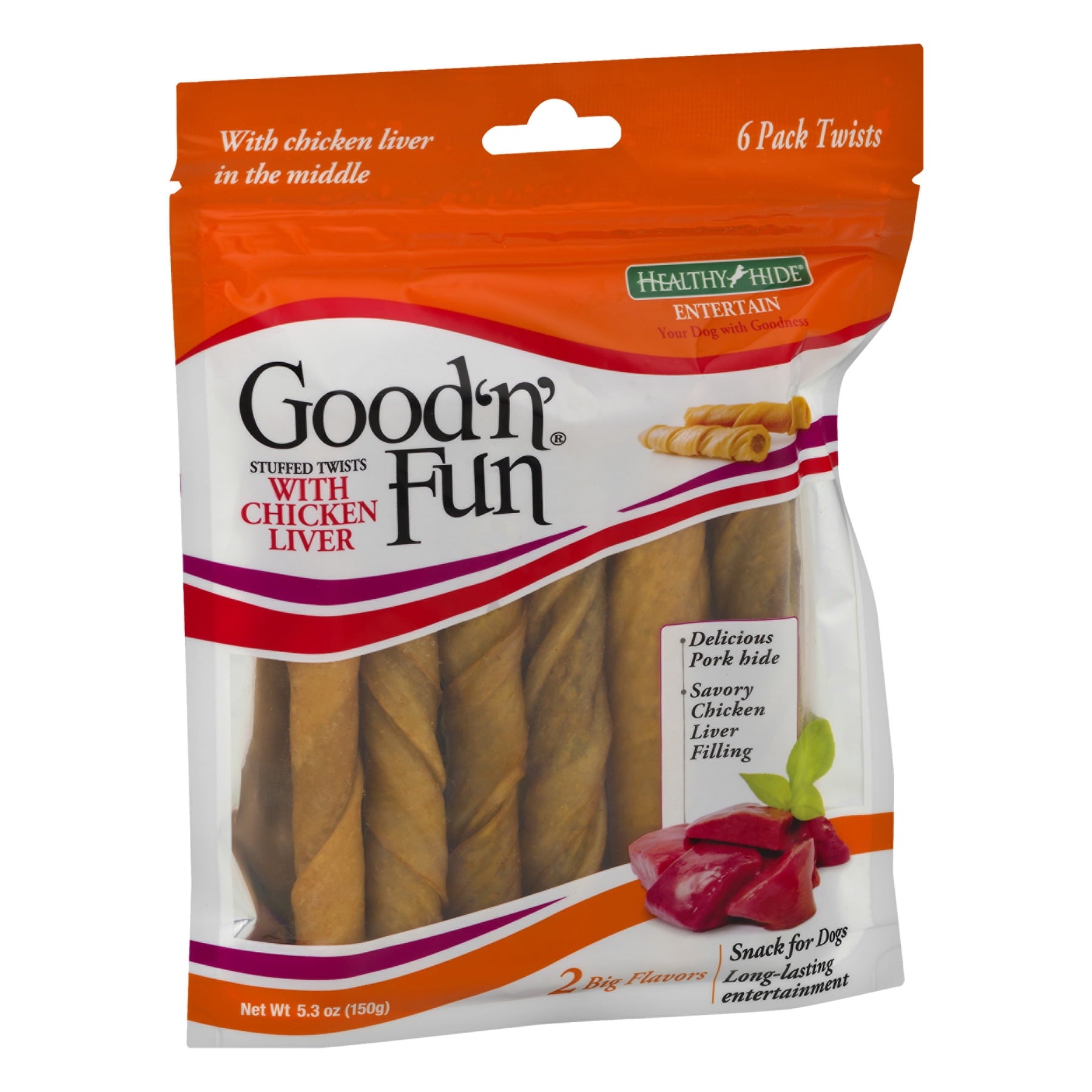Good ’n’ Fun Triple Flavor Large Rolls with Peanut Butter, Rawhide Chews for Large Dogs, 4 Count