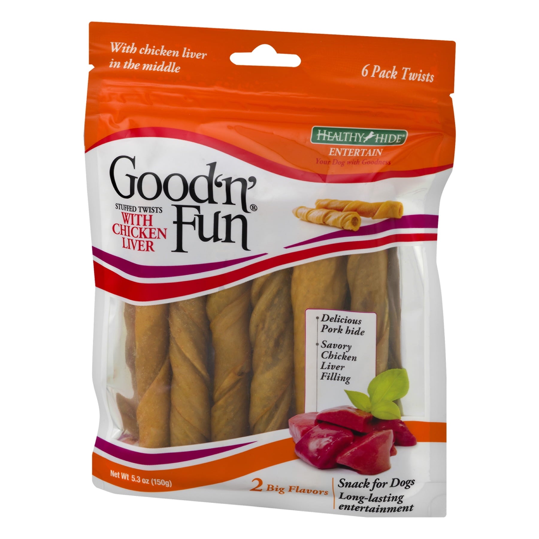 Good ’n’ Fun Triple Flavor Large Rolls with Peanut Butter, Rawhide Chews for Large Dogs, 4 Count