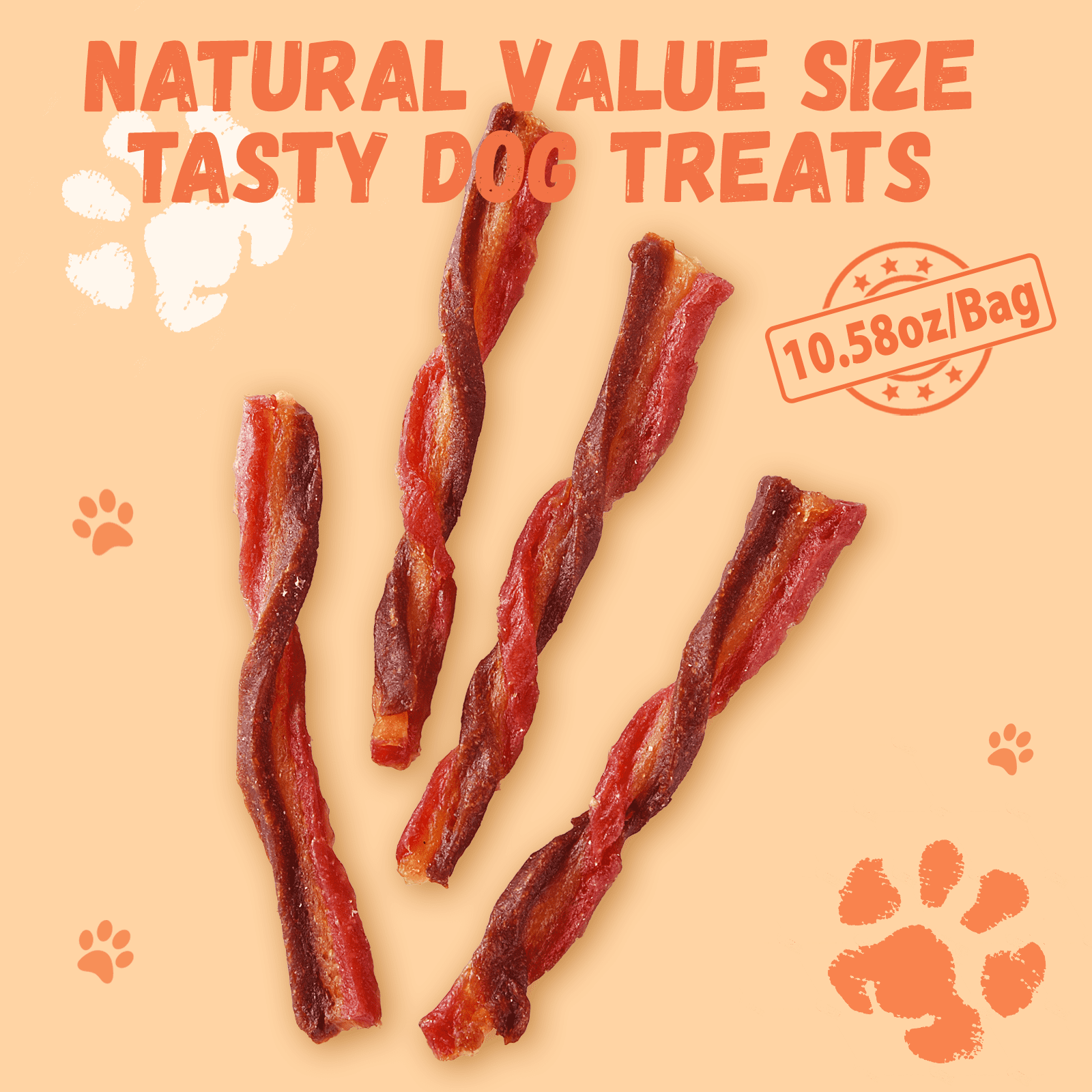 Pawmate Beef, Chicken & Duck Twist Dog Treats, Triple Meats Natural Treats for All Dogs, 11oz