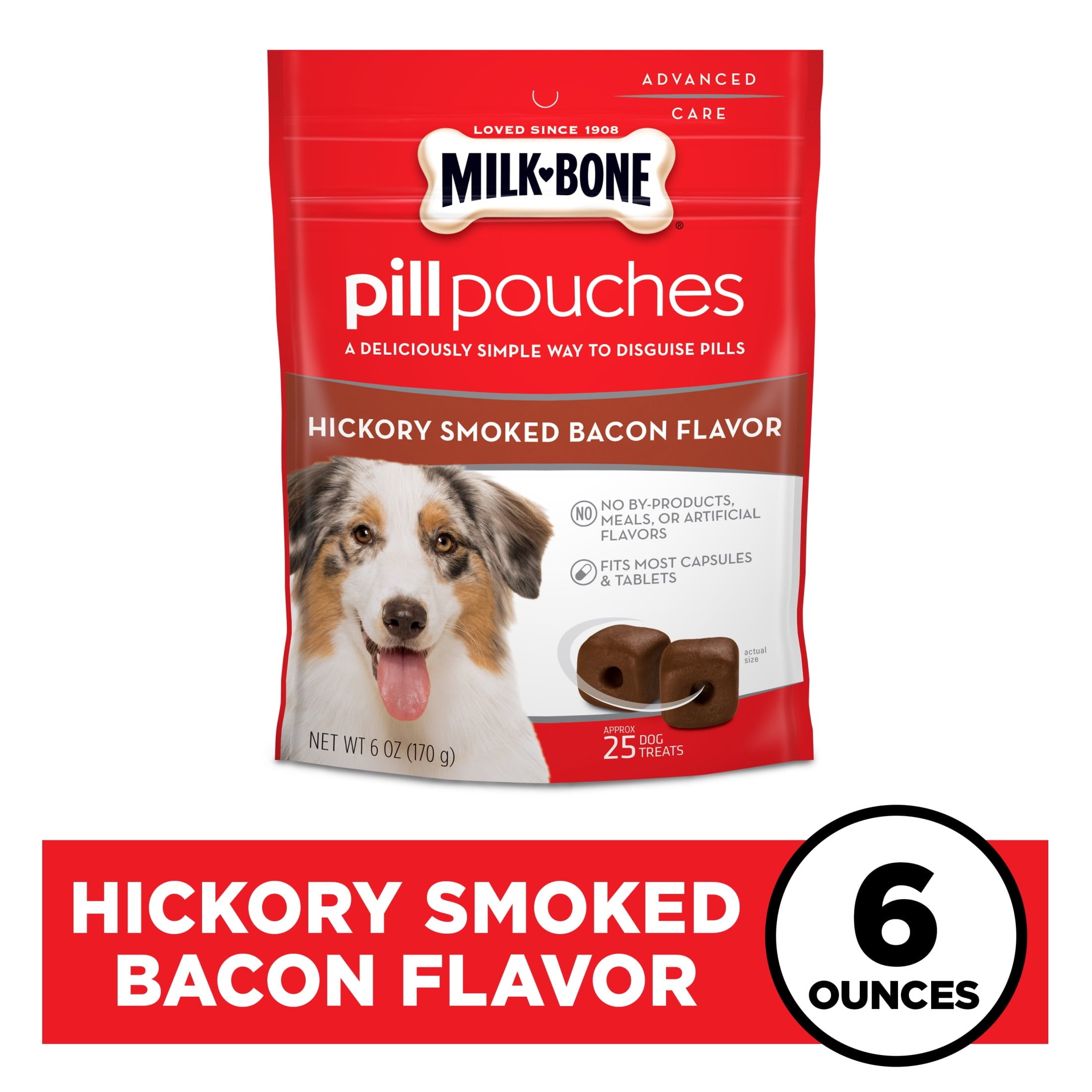 Milk Bone Pill Pouches Hickory Smoked Bacon Flavor Dog Treats, 6 oz