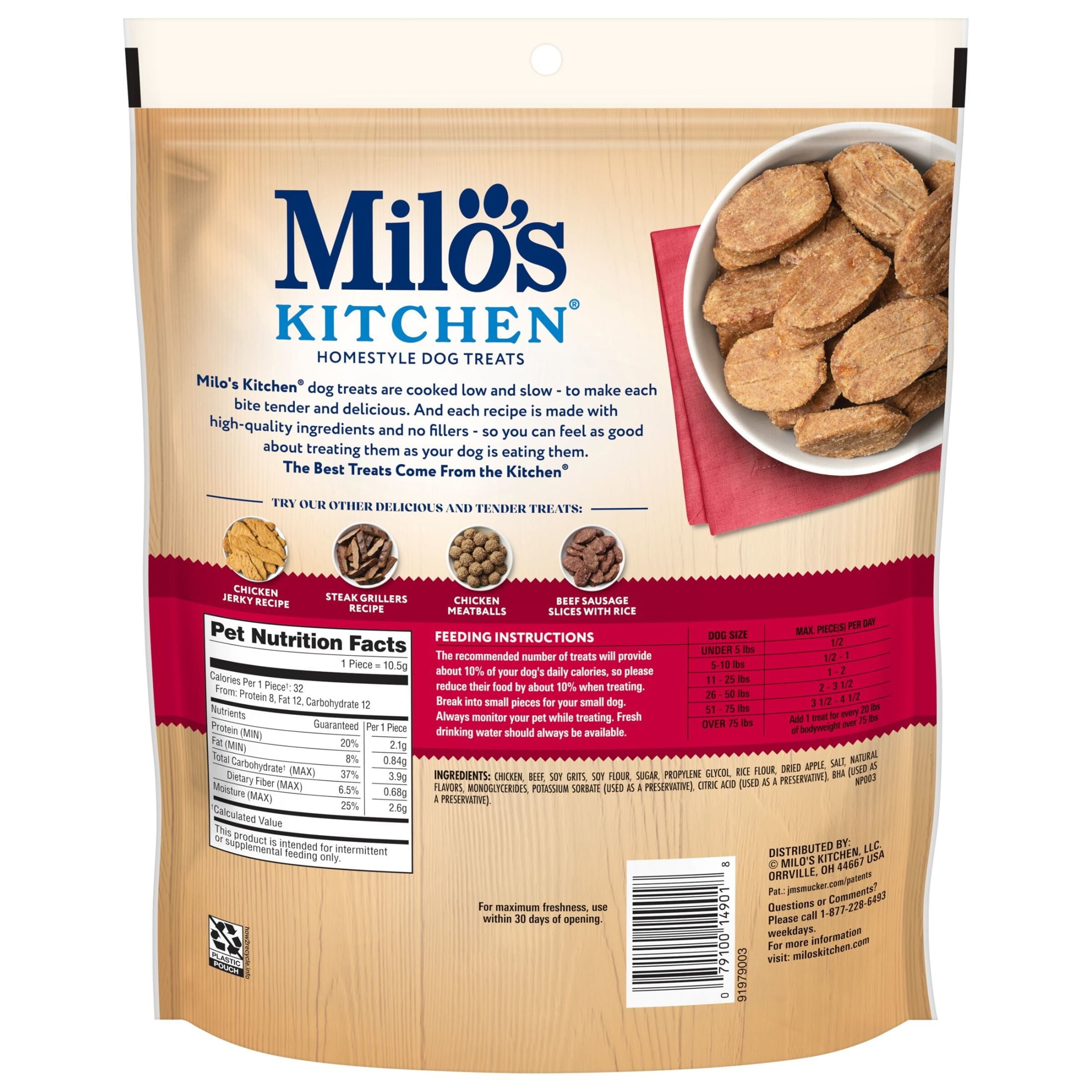 Milo’s Kitchen Chicken & Apple Sausage Slices Dog Treats, 18 oz Bag