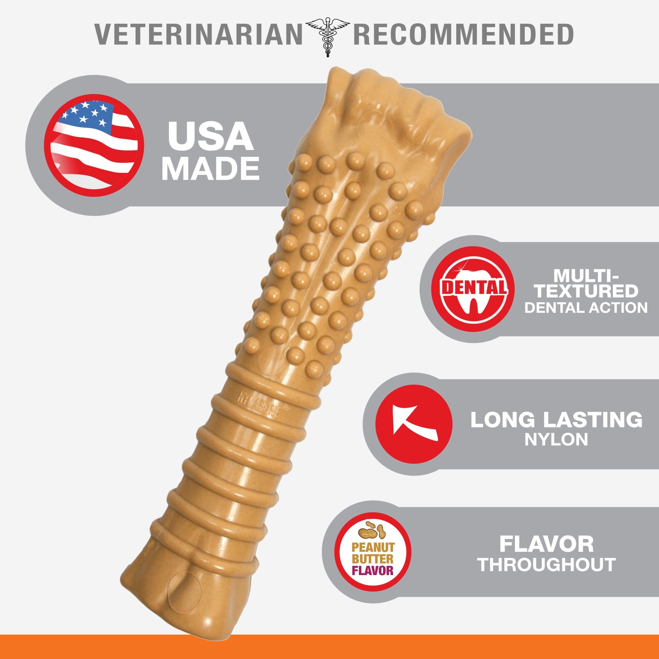 Nylabone Power Chew Textured Knuckle Bone Chew Toy Peanut Butter X-Large (1 Count)