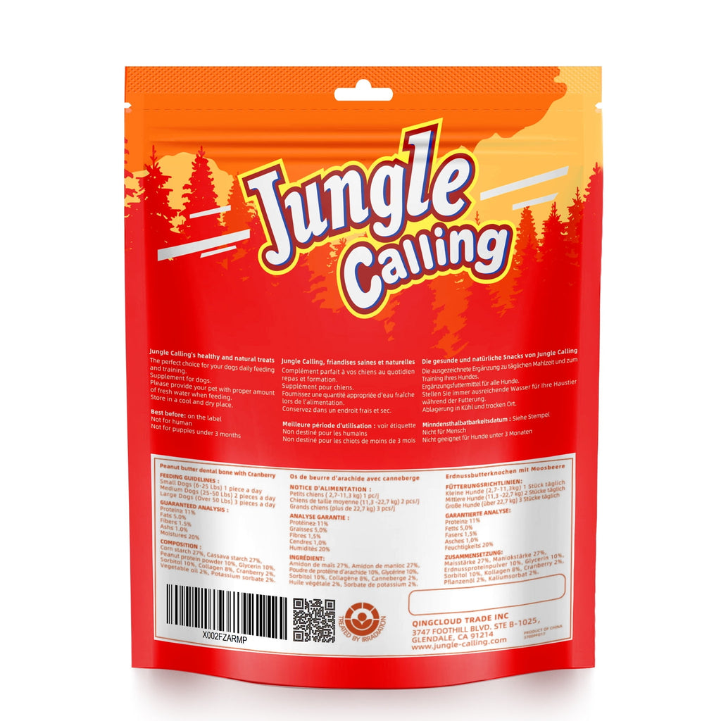 Jungle Calling Rawhide Free 6.5'' Peanut Butter Bones Dog Treats,Dog Chews for Dogs,4 Count