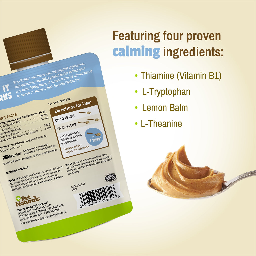 Pet Naturals Busybutter Calming Peanut Butter for Dogs, Stress and Anxiety Support, 1.5oz Pouch