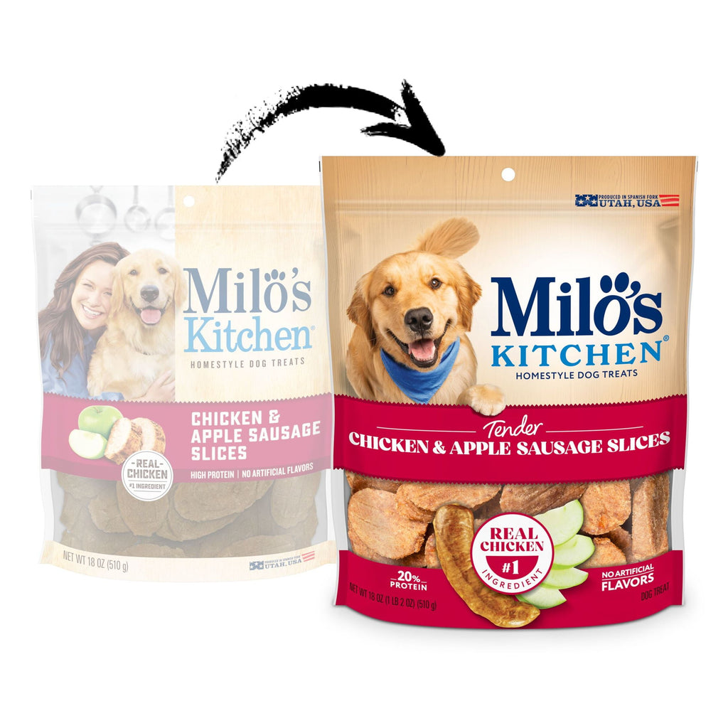 Milo’s Kitchen Chicken & Apple Sausage Slices Dog Treats, 18 oz Bag