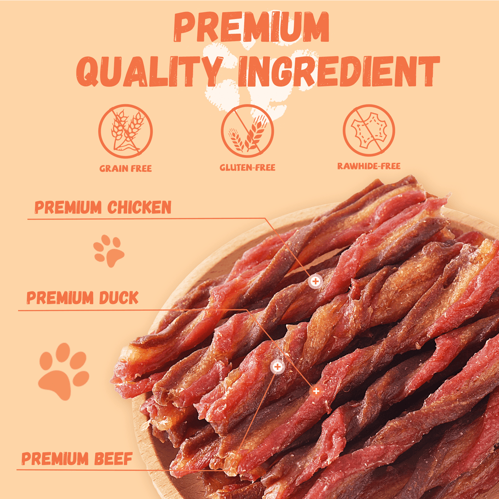 Pawmate Beef, Chicken & Duck Twist Dog Treats, Triple Meats Natural Treats for All Dogs, 11oz