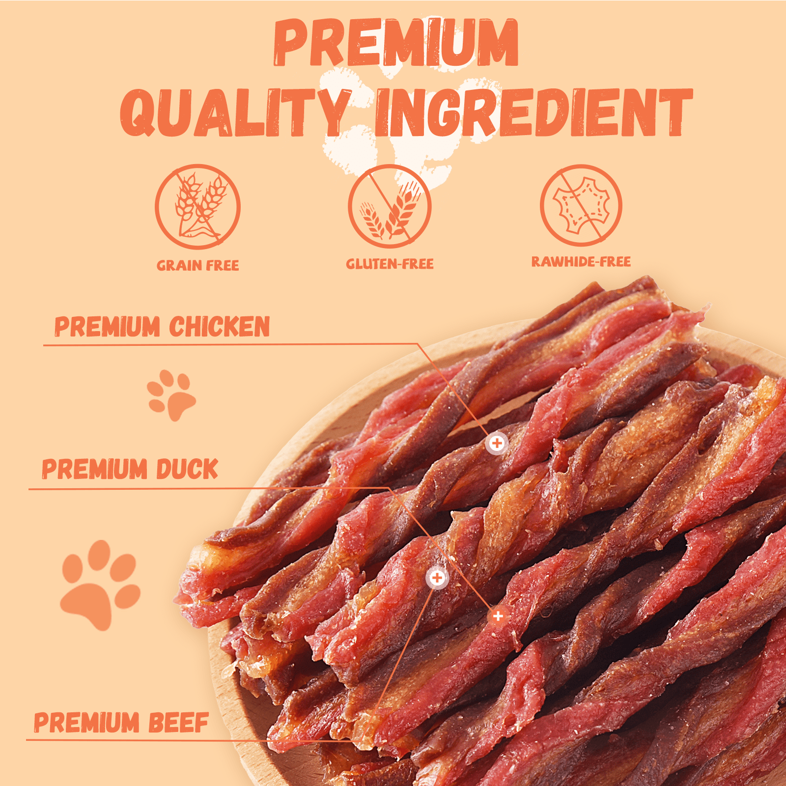 Pawmate Beef, Chicken & Duck Twist Dog Treats, Triple Meats Natural Treats for All Dogs, 11oz