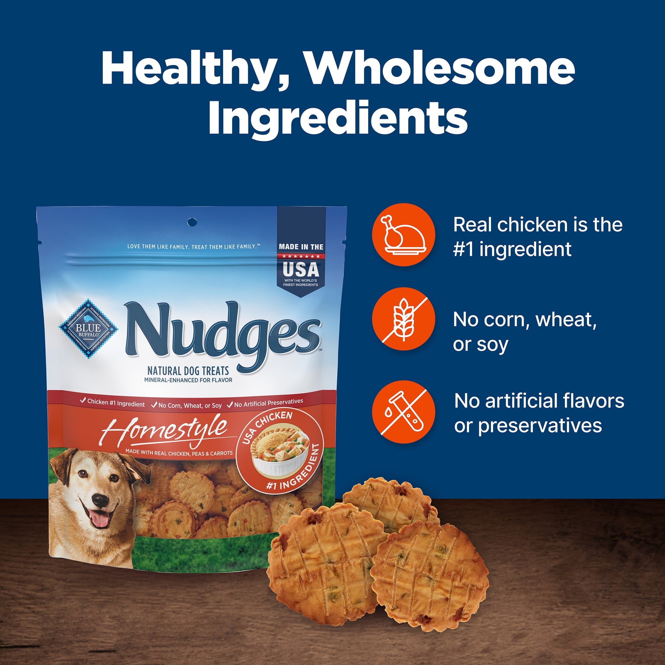 Blue Buffalo Nudges Homestyle Natural Dog Treats Made with Real Chicken, 16-oz. Bag