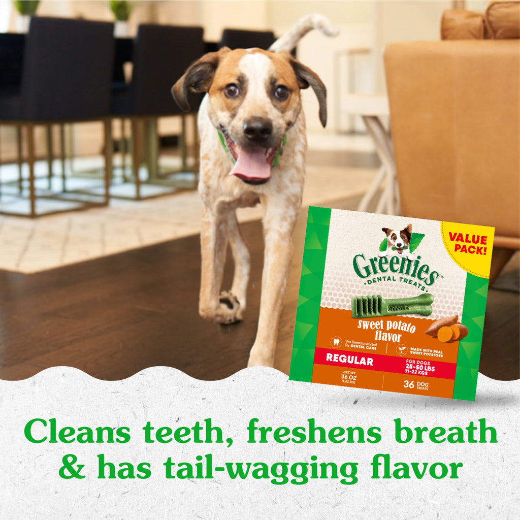 Greenies Regular Natural Dog Dental Treats, Sweet Potato Flavor, 36 Oz Pack (36 Treats)
