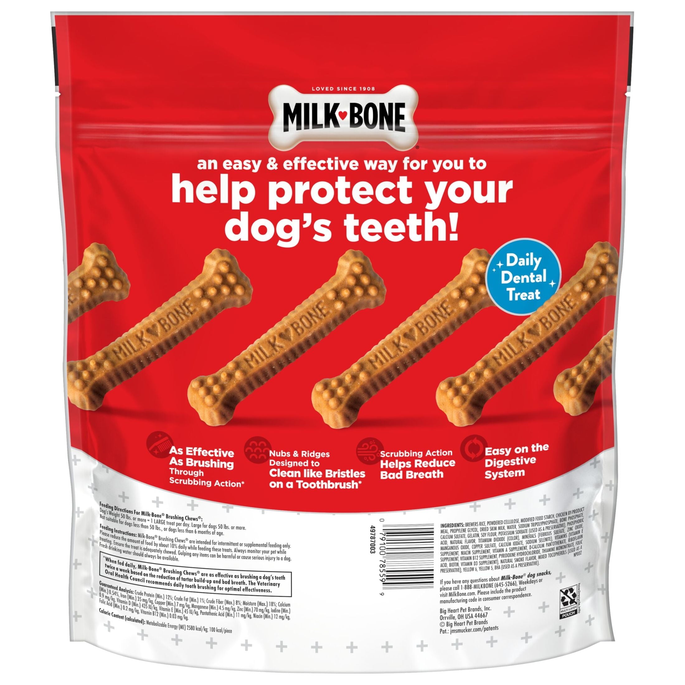 Milk Bone Brushing Chews Daily Dental Dog Treats, Large, 24.2 oz Bag, 18 Bones Per Bag