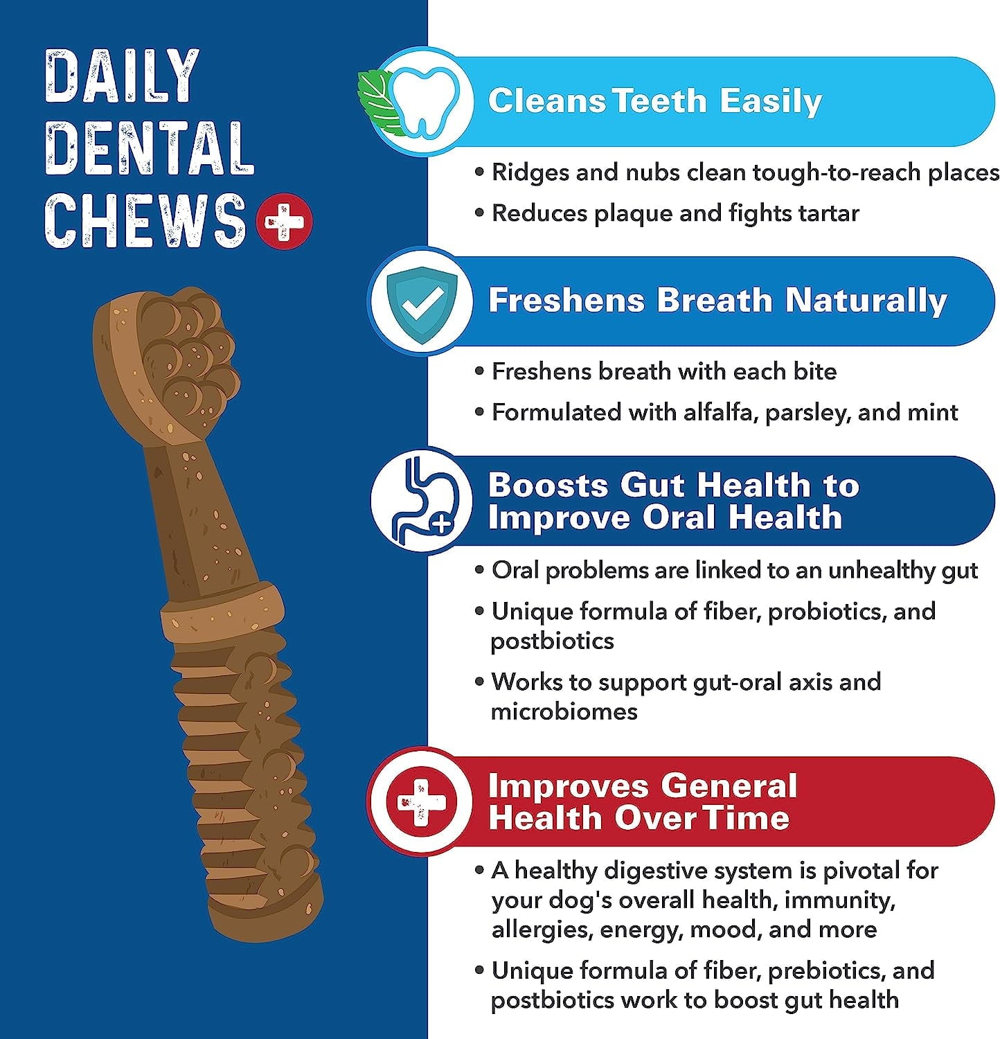 Bernie's Charming Chompers - Daily Dental Chews for Dogs 26-50 Lbs. - 18 Count - Cleans Teeth, Freshens Breath, + Boosts Oral-Gut Microbiome. Easy to Digest, Supports Healthy Digestion Naturally